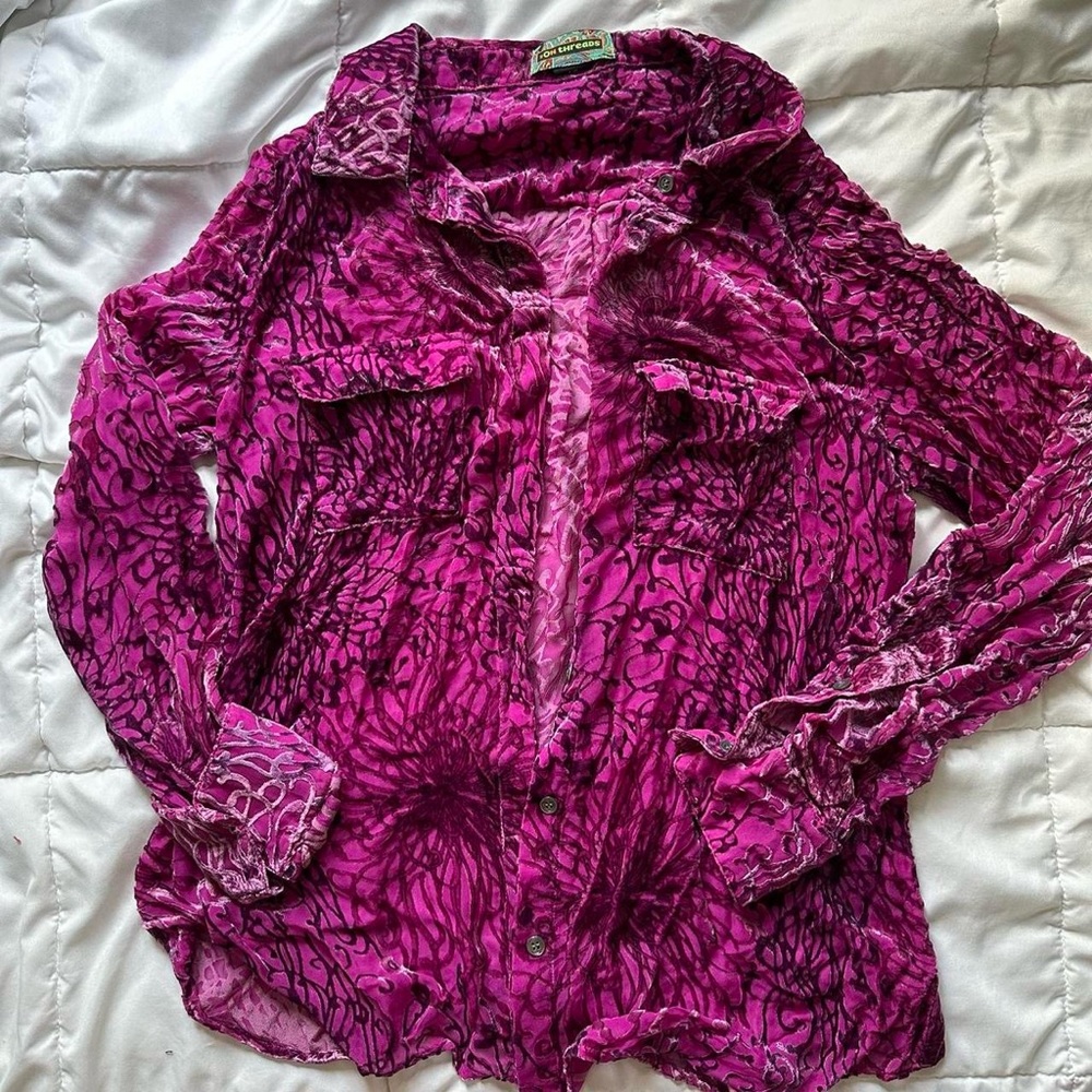 2 OH Threads Magenta Sheer flower Buttoned Blouse